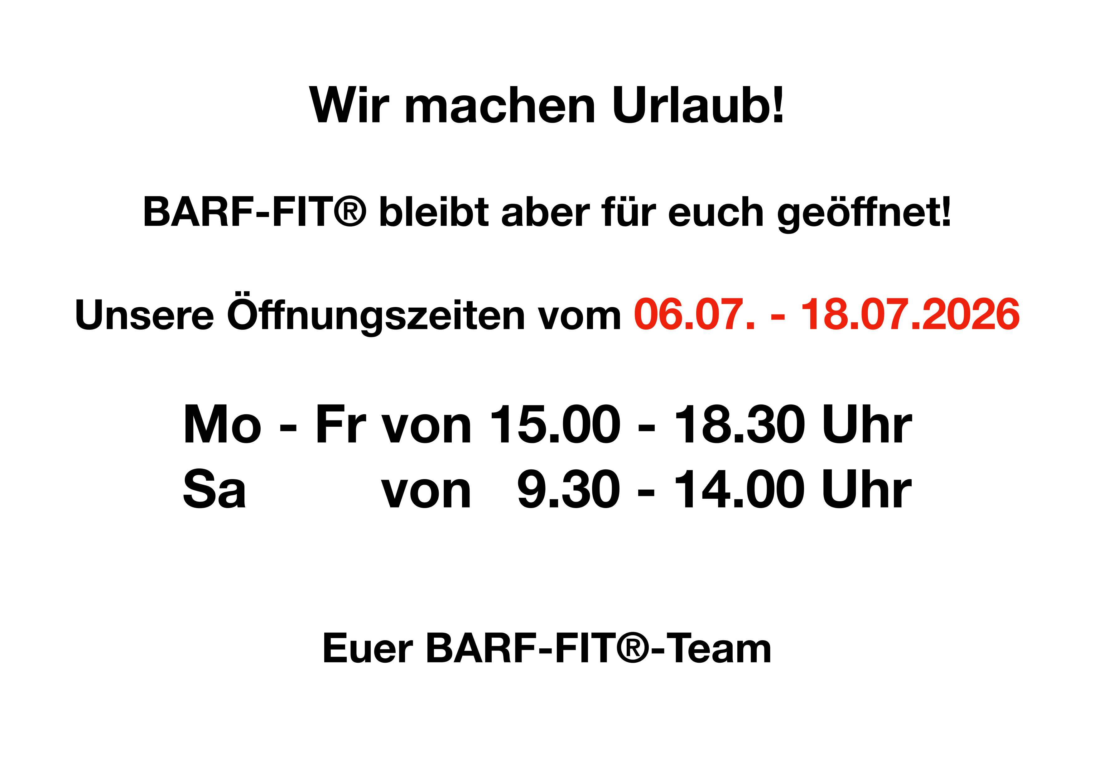 Barf-Fit Tönisvorst Öffnungszeiten Urlaub 2026